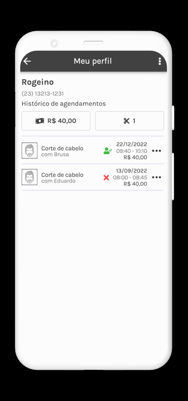 Imagem da tela de detalhes do agendamentos no app Barbearia de respeito